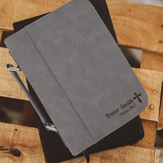 My Personal Memories Personalized Bible Cover Holder Case with Carrying Handle for Men and Women (Gray)