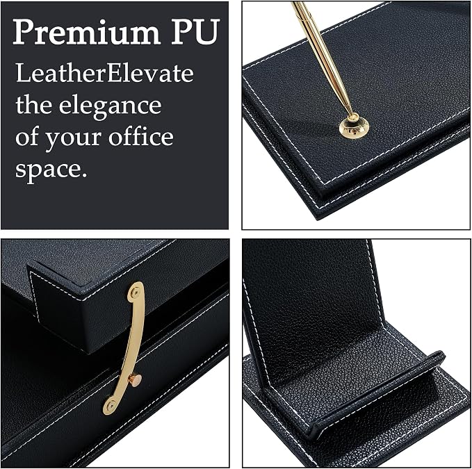 Leather Desk Set, 11-Piece All-in-One – Executive Desk Accessories & Office Supplies, Desk Organizer with Desk Pad & Blotter, 2-Tier Letter Tray, Luxury Office Desk Decor & Boss Gifts (Black)