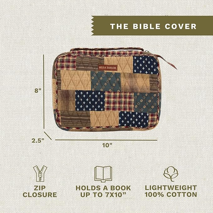 Bella Taylor Quilted Bible Cover for Women - Large Study Bible Case - Primitive Patch