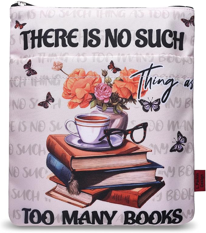 LParkin Book Sleeve With Zipper for Lovers - No Such Thing As Too Many Books, Nerd Protector Covers for Paperbacks, Washable Fabric Multifunctional Sleeves