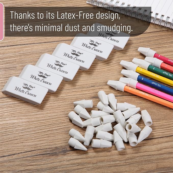 Mr. Pen- School Eraser Combination Set, 66 Pack, White, Latex Free Erasers for School, Office, Art Sketching, Homework, Exams, Clean Smudge-Free Correction