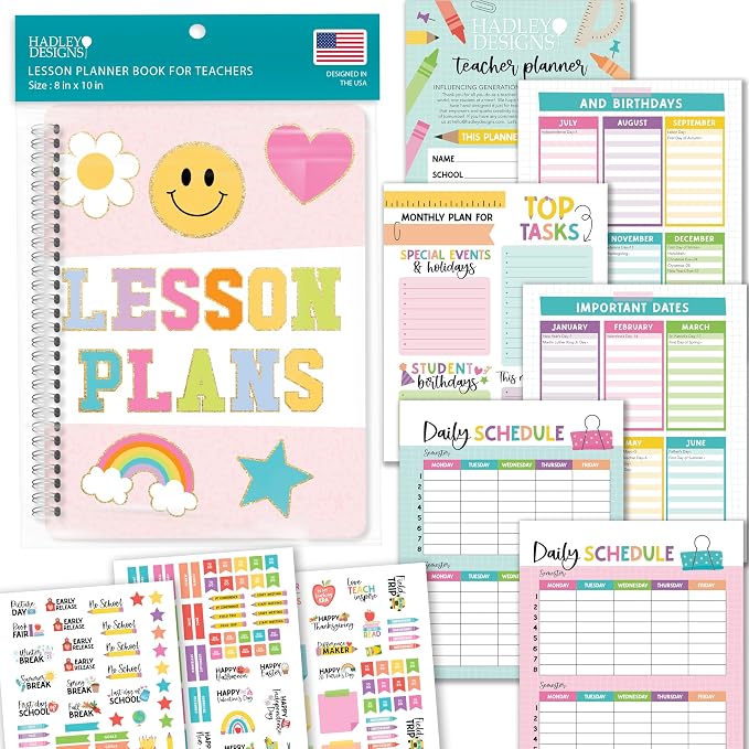 Hadley Designs Teacher Planner 2026-2027 Academic Year - Undated Teacher Lesson Planner Book for Teachers, Homeschool Planners 2026-2027, First Year Teachers Must Haves, Back to School Teaching Gifts