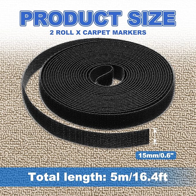 PATIKIL Carpet Marker Strips 0.6 Inch x 16.4 Ft, 2 Roll Floor Markers Nylon Strip Floor Marking Tape for Classroom Rug Teacher Supplies, Black