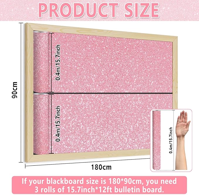 Glitter Bulletin Board Roll Pink Bulletin Board Paper Sparkle Pink Wrapping DIY Art Crafts Fade Resistant Wrinkle Resistant Poster for Classroom Office Home Backdrop Decoration 15.7" x 12 Ft