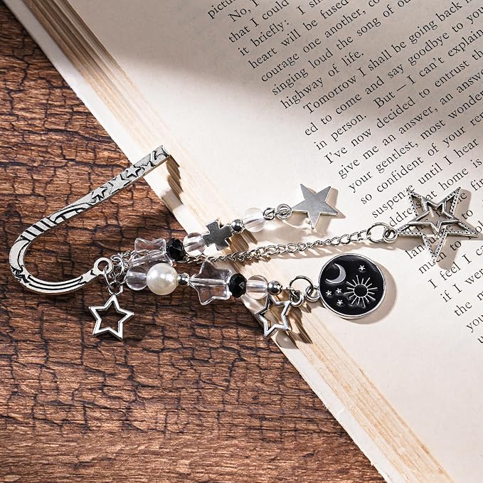 Charm Acotar Moon Bookmark - Fantasy Sun Star Aesthetic Vintage Book Mark Silver Chain Pendant Tassel Metal Bookmarks Reading for Women Men Reader Bookish Novel Lovers Fans Valentines Gift