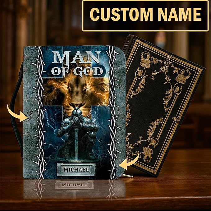 Personalized Bible Cover for Men, Christian Bible Case PU Leather, Jeus Bags Religious Appreciation Gifts for Women Girls Daughter Christian with Handle Zipper (BIBLE-03, M-2Xl)