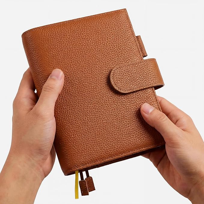 A6 Genuine Leather Techo Notebook Cover Compatible with Hobonichi Original Stalogy Midori MD with 5 Card Slots Pen Loop Bookmarks Back Pocket