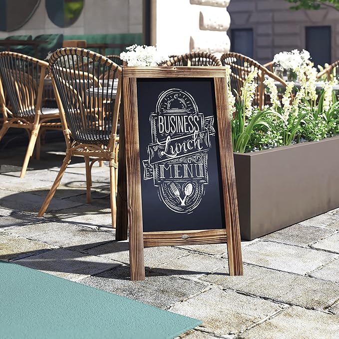 A Frame Chalkboard by HBCY Creations: 40x20 Solid Wood A-Frame Sign Rustic Brown Double-Sided Magnetic Board, Chalkboard Menu Board, for Restaurants, Cafés, Weddings - Heavy Duty Hinges