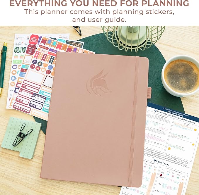Clever Fox Planner PRO Schedule Dated (Jan 2026–Jan 2027) – Weekly & Monthly Life Planner with Time Slots, Appointment Book and Daily Organizer to Increase Productivity, A4 Hardcover – Rose Gold