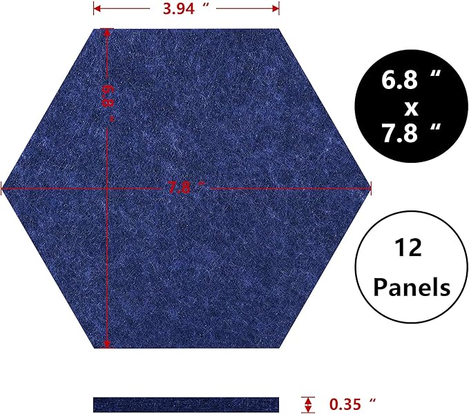 Vienrose Hexagon Felt Bulletin Board Self Adhesive Pin Board Wall Decoration Tiles with 35 Push Pins for Office Home and School, Blue Series 12 Pack