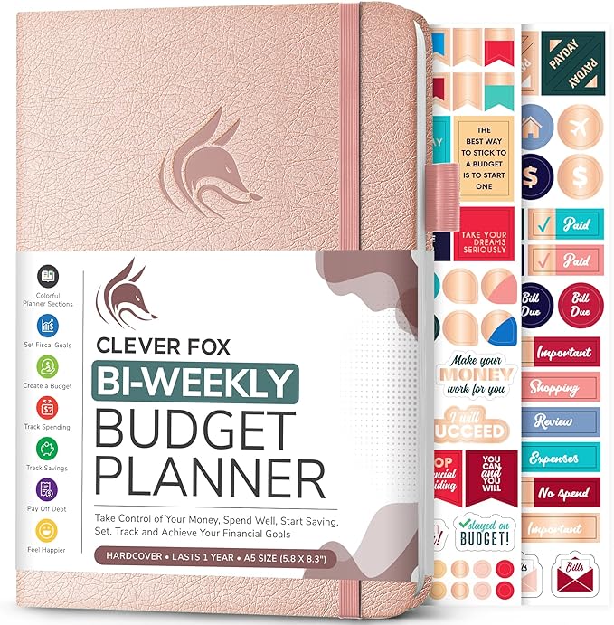 Clever Fox Bi Weekly Budget Planner – Undated Financial Organizer Book – Expense Tracker, Budgeting & Bill Notebook, A5 (Rose Gold)