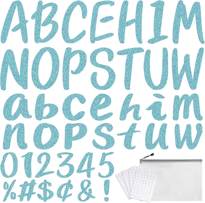 273 Pcs 4 Inch Glitter Bulletin Board Letters Set - Poster Board Letter Cutouts with Alphabet, Symbols, Numbers, Storage Bag - Classroom Decor, DIY Projects, Teacher Supplies, Office (Sky Blue)