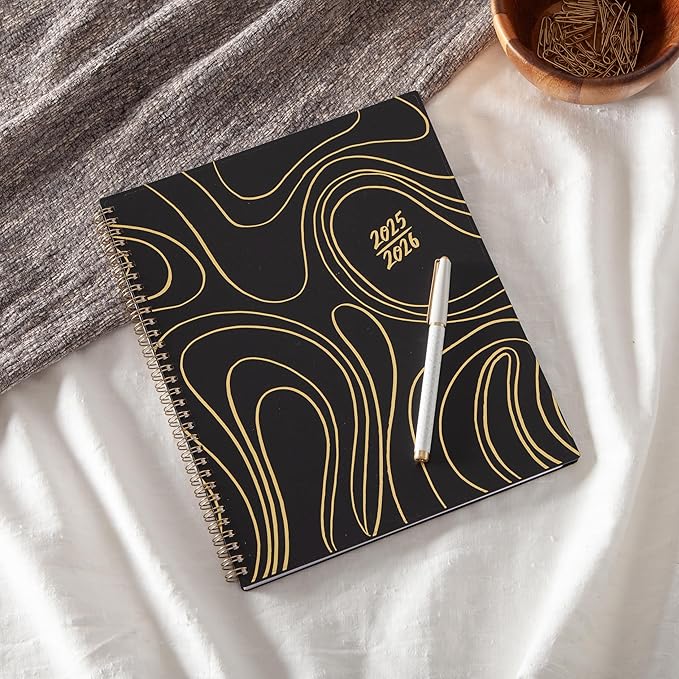 Blue Sky Idlewild 2025-2026 Weekly and Monthly Academic Year Planner Calendar, July 2025 - June 2026, 8.5" x 11", Flexible Cover, Wirebound, Laminated Tabs, Storage Pocket, Black Swirl