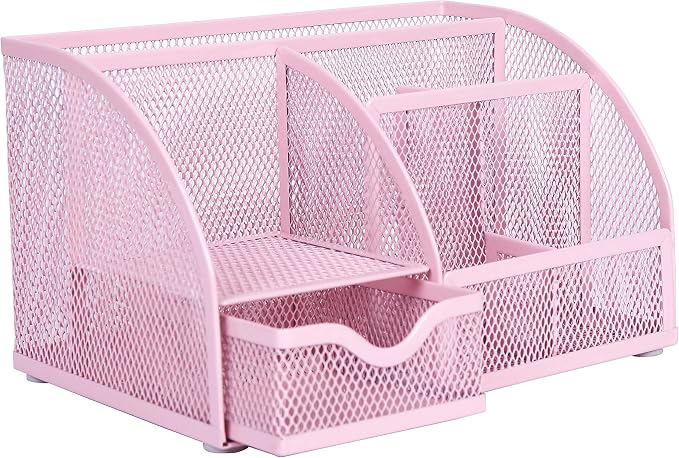 Exerz Desk Organizer Light Pink Office Desk Accessories Supplies Office Storage Desktop Pencil Pen Holder with Drawer Home Workspace