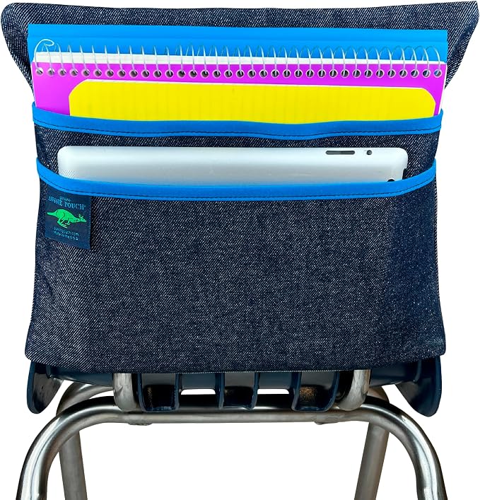 Chair Pocket with Double Pocket Design, Large, 17 Inches, Blue Trim