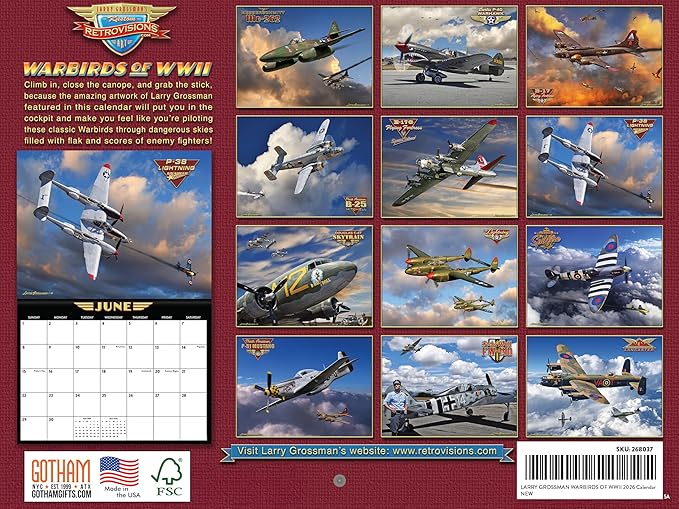 Vintage Airplane Calendar 2026 Larry Grossman Warbirds WW2 Aviation Monthly Wall 12 Month | American Made In The USA