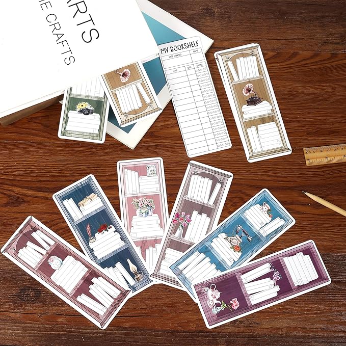 100 Pieces Reading List Bookmarks Book Tracker Bookmarks Bookshelf Design Library Card Bookmark Reading Log Bookmark Double-Sided Reading Page Markers for Book Lovers Women Students School Supplies