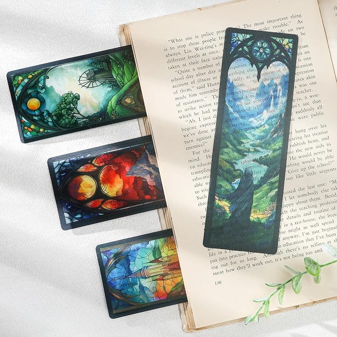 Fantasy Personalized Bookmark Gifts - 10 Pcs Magical Stained Glass Bookmarks for Men Women Book Lovers Novel Fans Page Marks Merch School Reading Accessories Bookish Birthday Graduation Gift