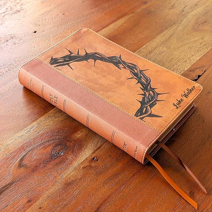 Farm and Posh Personalized NIV Personal Bible with Crown of Thorns | Large Print (Brown)