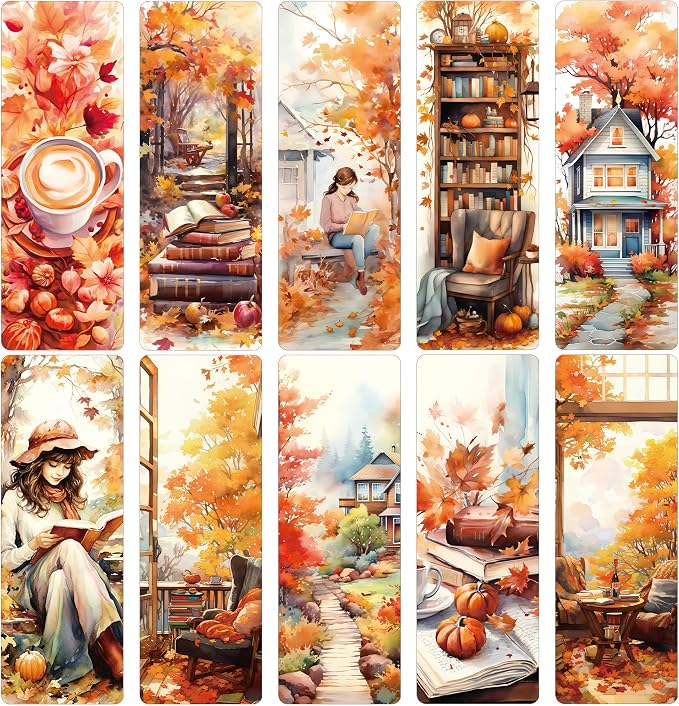 Fall Bookmarks Bulk, 100 Pcs Autumn Aesthetic Book Marks for Reading Women, Cute Seasonal Paper Page Markers Double Sided for Book Lovers Classroom Library Bookish Gifts