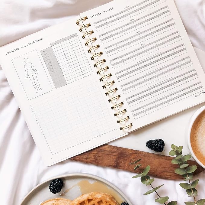 Kunitsa Co. Food and Exercise Journal for Women - Track Meals, Nutrition, and Weight Loss, 90 Days, Walnut Brown, 8.5 x 6 Inches