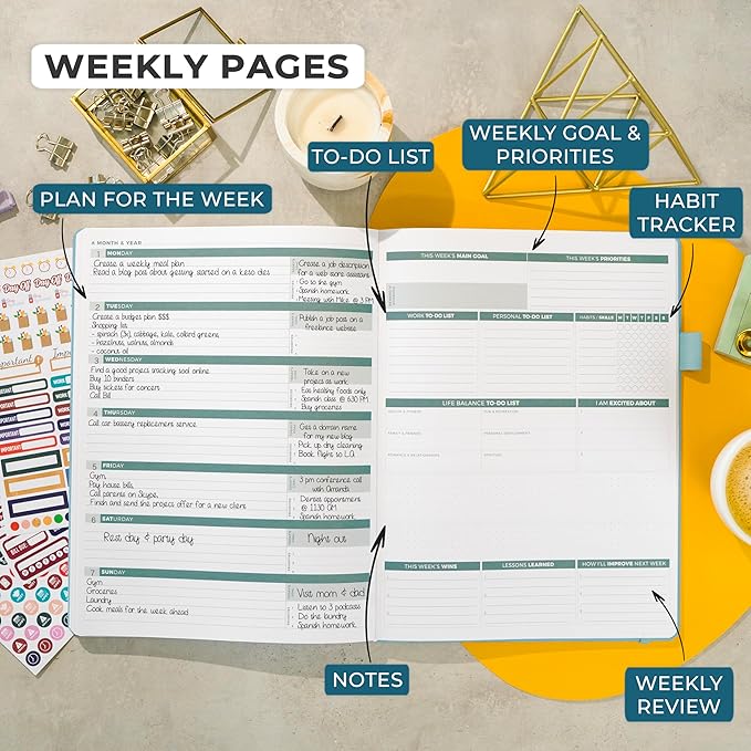 Clever Fox Planner PRO 2nd Edition – Undated Weekly Agenda Planner for Setting Goals, Tasks & Time Management – Life Organizer with To-do Lists & Habit Trackers – Large, 8.5x11″ (Aquamarine)