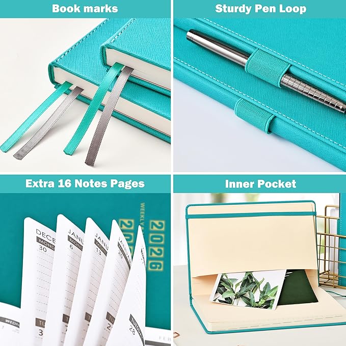Artfan 2026-2027 Planner - 2026-2027 Planner Weekly and Monthly, Jul. 2026 - Jun. 2027, 26-27 Leather Planners, 5.75" x 8.25" - Green