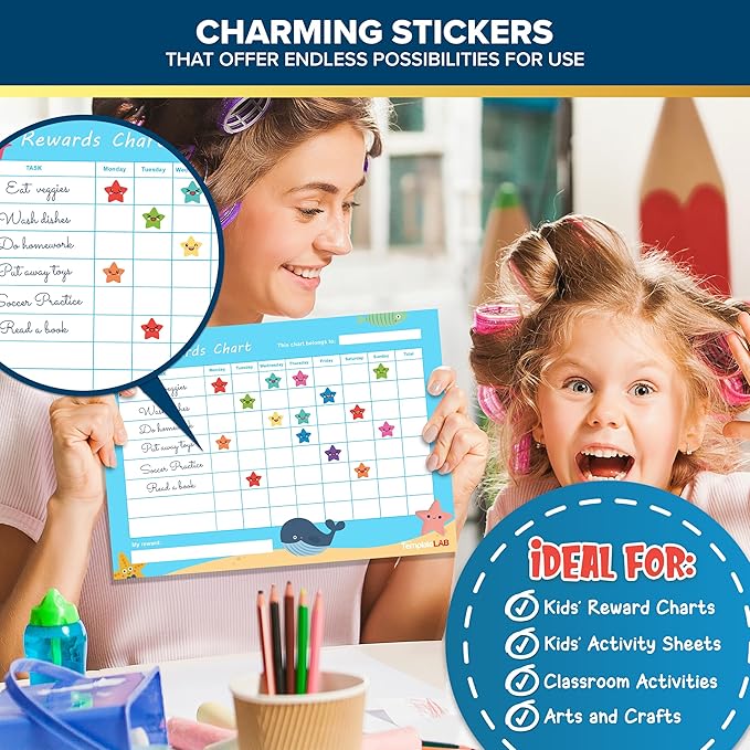 Decorably 10,530 Vibrant Small Star Stickers for Kids Reward - 45 Sheets with 5 Designs for Charts & Worksheets, Classroom Activities, Positive Reinforcement, Arts & Crafts, Scrapbooking, Gift