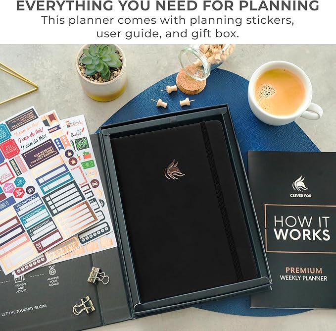 Clever Fox Dated Planner Premium 2026 – Weekly Agenda for Planning & Time Management –Notebook with Habit Tracker & To-do List (Black)