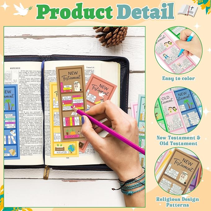 Haooryx Bible Reading Tracker Bookmarks - 120Pcs Old and New Testament Tracker Christian Religious Paper Bookmark Books of The Bible Book Mark for Book Lovers Sunday School Student Reward Church Gifts