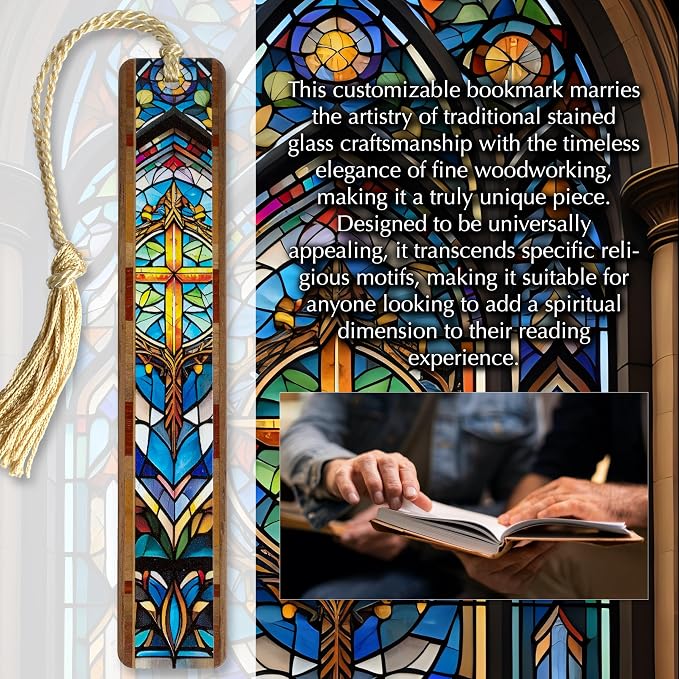 Gold Cross Wooden Bookmark | Stained Glass Inspired Christian Cross Design | Religious Bookmark Gift for Christians, Pastors & Church Members | Handmade in the USA