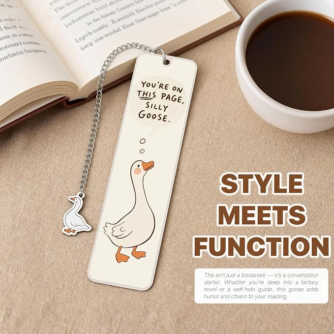 Beige Cute Bookmark for Women Silly Goose Gift Metal Bookmark for Students, Teachers, and Readers Funny Bookmarks Gift Page Markers Study Stationery, Office Supplies (Beige)