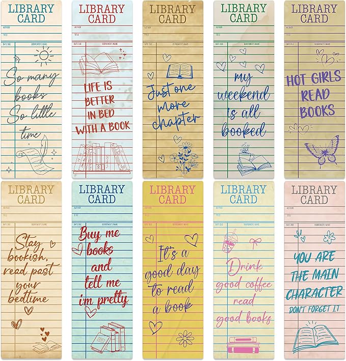 Vintage Bookmark Bulk Gifts - 100 Pcs Brown Library Card Paper Bookmarks for Women Girls Students Book Lovers Retro Quote Page Clips School Reading Accessories Bookish Birthday Graduation Gift