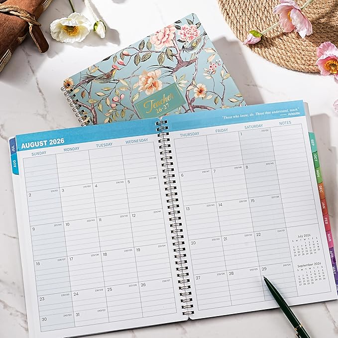 Teacher Planner 2026-2027, Teacher Lesson Planner 2026-2027, July 2026 - June 2027, 8.42" x 11.02", New Version Inner Paper with Spiral Bound, Colorful Monthly Tabs