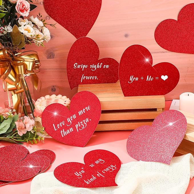 TaoBary 24 Pcs 7.08 Inch Valentine's Day Glitter Heart Cutouts Large Red Paper Heart Shaped Cutouts for Bulletin Board Decorations for Valentine's Day DIY Craft Classroom Poster Wall Party Decor