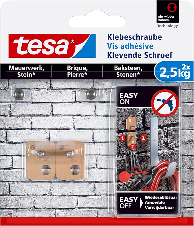 tesa UK Tesa Triangular Adhesive Screw for Masonry and Stone, 77902-00000-00