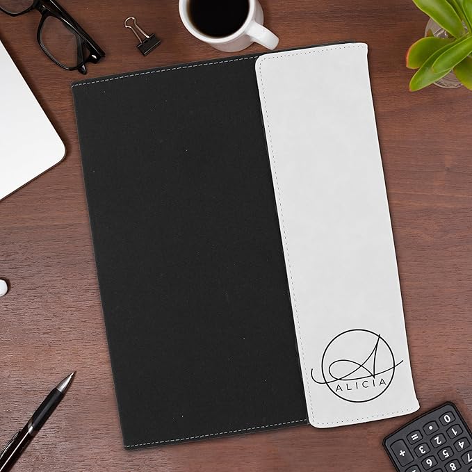 My Personal Memories Customized Portfolio with Custom Monogrammed Flap - Engraved Teacher, Student, Business, Man, Woman, Gift (White Flap)