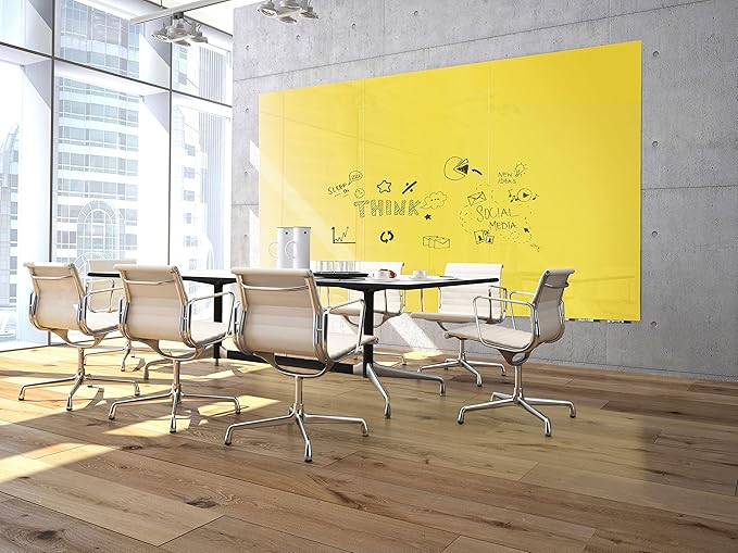 Aria 3'H x 4'W Low Profile 1/4" Glass Whiteboard - Horizontal Yellow - 4 Markers and Eraser