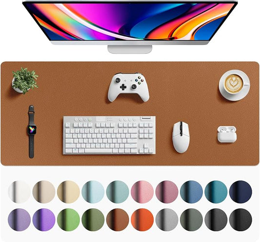 Aothia Faux Leather Desk Mat - Large Mouse Pad, Non-Slip PU Leather Blotter, Waterproof Writing Surface for Office and Home (Brown, 42" x 17")