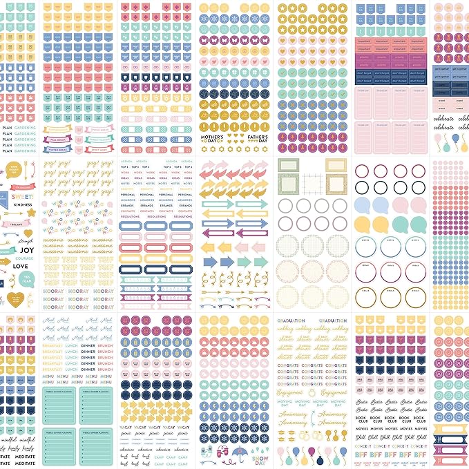 Blue Sky Every Day & Every Occasion 2200+ Sticker Pack, Planner and Calendar Pack, 4.49” x 9.06”, Full Color and Gold Foil, 24 Sheets