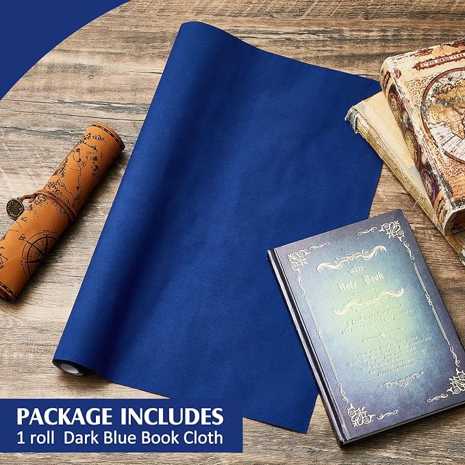 PerKoop Book Cloth for Book Binding 40 x 16 Inch Fabric Surface Paper Backed Bookcover Archival European Durable Strong Bookbinding Supplies Cover Books Album Scrapbooking (Dark Blue)