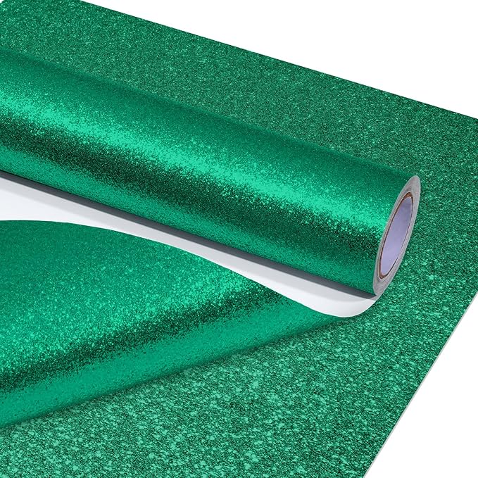 gisgfim 16" x20ft Glitter Bulletin Board Paper Roll Sparkle Color Bulletin Board Background Poster Paper Non Fading Gift Wrapping DIY Art Crafts for Office Classroom Decoration, Eucalyptus Green