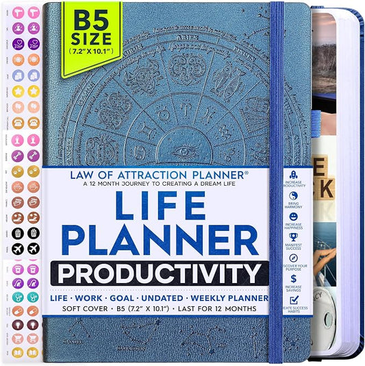 Deluxe Weekly and Monthly Planner | Law of Attraction Planner with Productivity App | 12-Month for Productivity, Gratitude & Goal Setting | Includes Foldable Vision Board, Gift Box & Stickers