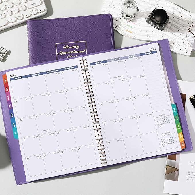 2026 Weekly Appointment Book - Daily Planner 2026 from January 2026 - December 2026, 8.5" x 11", 15-Minute Interval, Flexible Leather Cover, 12 Monthly Tabs, Back Pocket