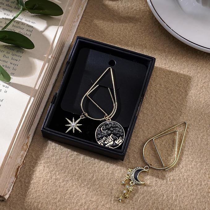 Charm Acotar Moon Bookmark - 2 PCs Fantasy Gold Star Paperclips Bookmarks Reading Gifts Novel Fans Readers Inspirational Metal Book Marks Women Men Bookish Lover Friends Birthday Christmas