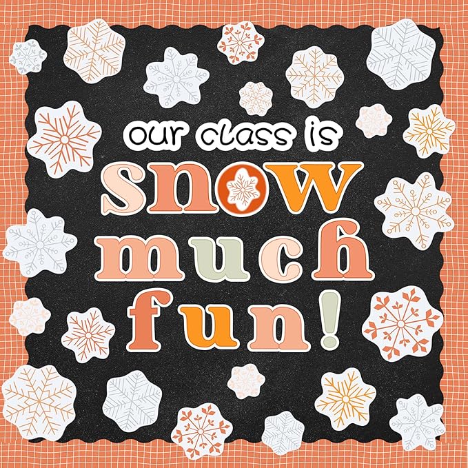 FYSUIMU 62 Pcs Winter Christmas Bulletin Board Decoration Boho Colored Snowflake Paper Cutouts with 100 Pcs Glue Points for Xmas Holiday Welcome Party Classroom