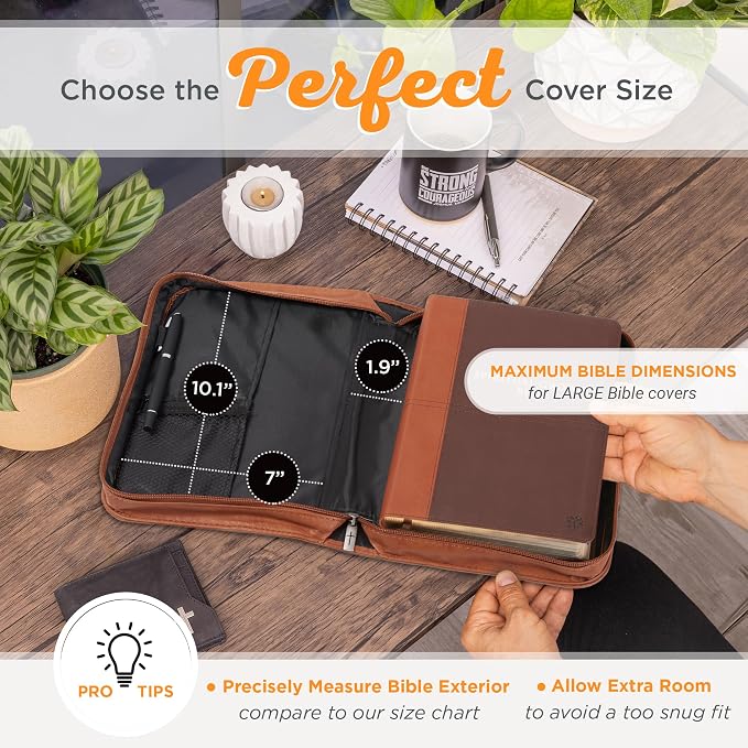 Christian Art Gifts Men/Women's Classic Bible Cover Faith Badge, Brown Faux Leather, Large