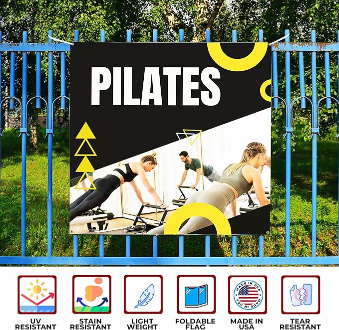 Pilaates Large Banners and Signs for Outdoor by Mavis Printing-Polyester Banner with 4 Holes for Easy Hang Indoor & Outdoor|4x1 Feet HD Print Sign to Promote Church| Made in USA