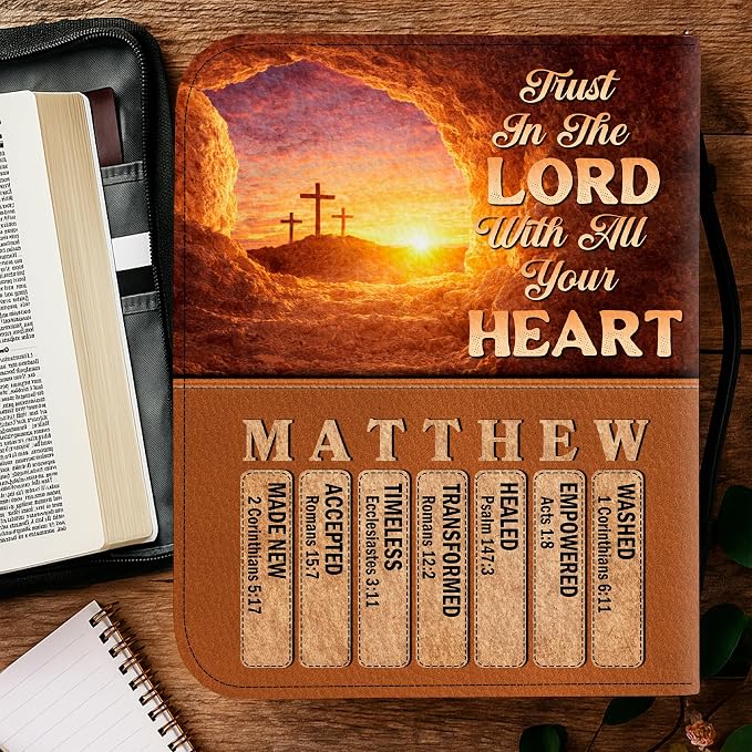 Personalized Man of God Bible Cover, God Says I Am Bible Case PU Leather, Bible Holder Handle Zipper, Faith Scripture with Name Case Bag, Religious Gifts for Church Christians Women Men (04)