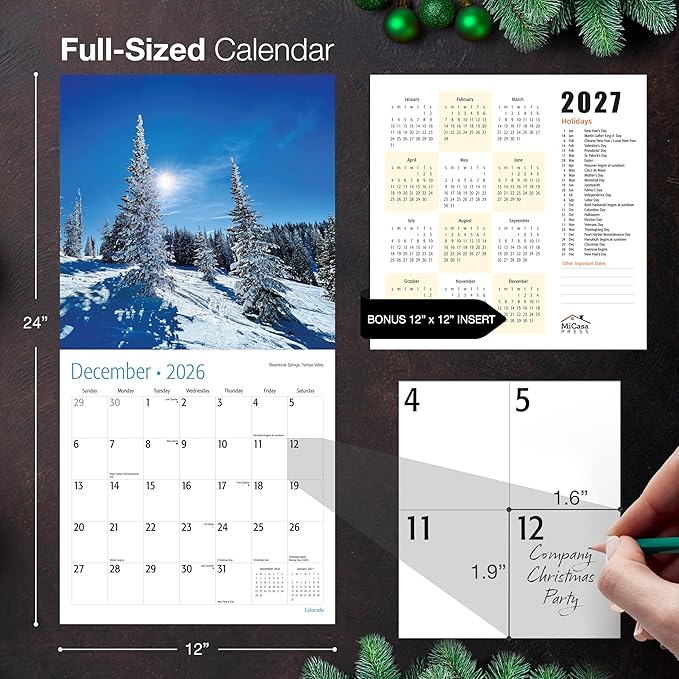 MICASA PRESS Colorado 2026 Wall Calendar 12 Month | 12" x 24" Open | Thick & Sturdy Paper | Holiday Gift | Travel Calendar 2026
